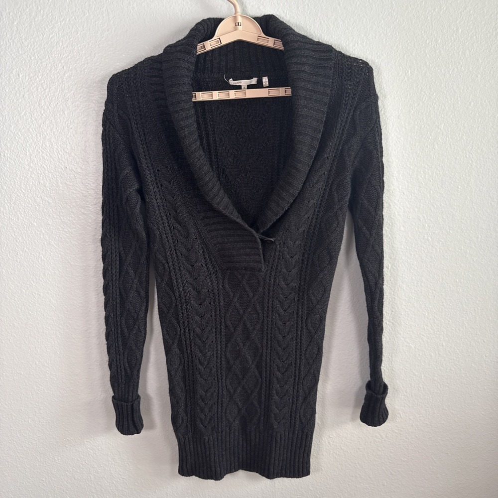 Vince. Alpaca Cashmere Cable Knit Shawl Collar Tunic Sweater Dress MED Charcoal